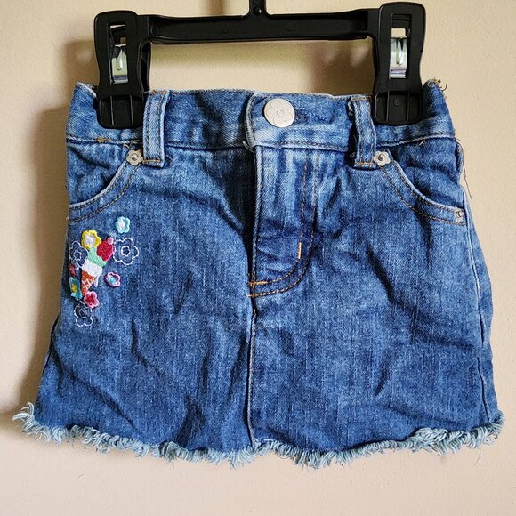 Wonder Kids Baby Girls Denim Jean Raw Hem Skirt Embroidered Icecream Size 12M - Picture 2 of 9